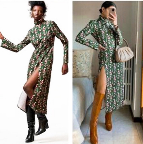 Zara Dresses & Skirts - NWT ZARA Green Side Slit Abstract Midi Dress